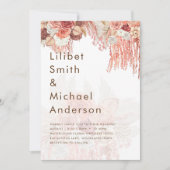 Boho Terracotta Roos Pampas Grass Floral Wedding Kaart (Voorkant)