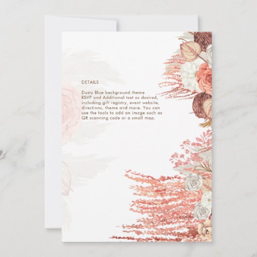 Boho Terracotta Roos Pampas Grass Floral Wedding Kaart (Achterkant)