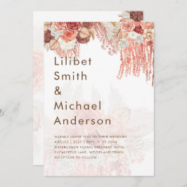 Boho Terracotta Roos Pampas Grass Floral Wedding Kaart
