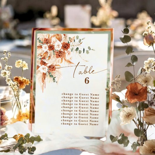 Boho Terracotta Roos Tafel 6 Zitplaats Plan Card