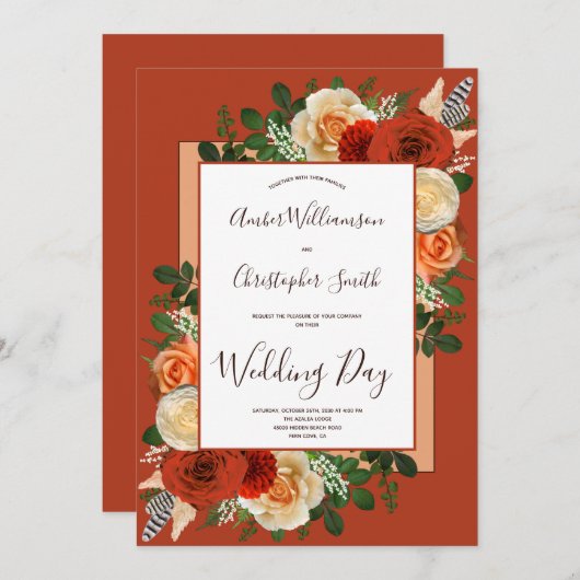 Boho Terracotta Rust Floral Pampas Grass Wedding Kaart (Voorkant / Achterkant)