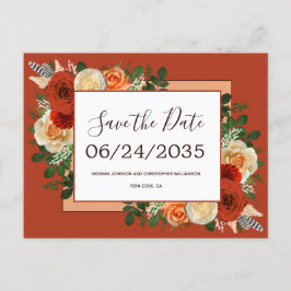 Boho Terracotta Rust Floral Wedding Save the Date Aankondigingskaart