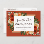 Boho Terracotta Rust Floral Wedding Save the Date Aankondigingskaart (Voorkant / Achterkant)