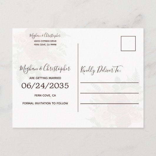 Boho Terracotta Rust Floral Wedding Save the Date Aankondigingskaart (Achterkant)