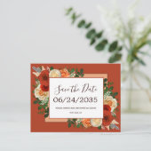 Boho Terracotta Rust Floral Wedding Save the Date Aankondigingskaart (Staand voorkant)