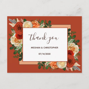 Boho Terracotta Rust Floral Wedding Thank You Briefkaart