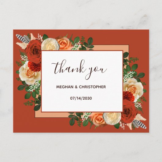 Boho Terracotta Rust Floral Wedding Thank You Briefkaart (Voorkant)