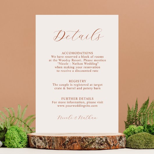 Boho Terracotta Rust Flower Wedding | Details Encl Informatiekaartje