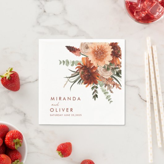 Boho Terracotta Rust Waterverf Bloemenbruiloft Servet (Insitu)