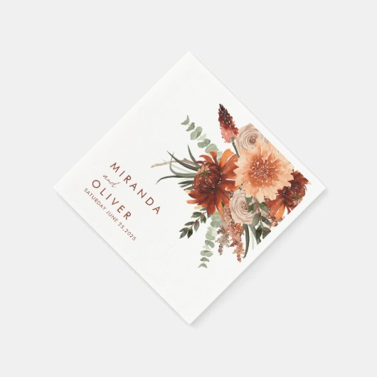 Boho Terracotta Rust Waterverf Bloemenbruiloft Servet (Hoek)