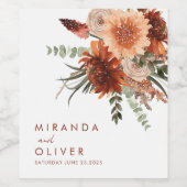 Boho Terracotta Rust Waterverf Bloemenbruiloft Wijn Etiket (Enkel label)