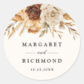 Boho Terracotta Rustieke Bloemen Huwelijk Ronde Sticker (Voorkant)