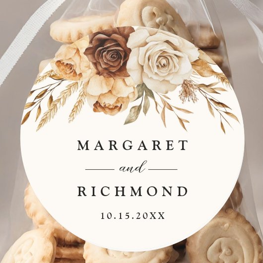 Boho Terracotta Rustieke Bloemen Huwelijk Ronde Sticker