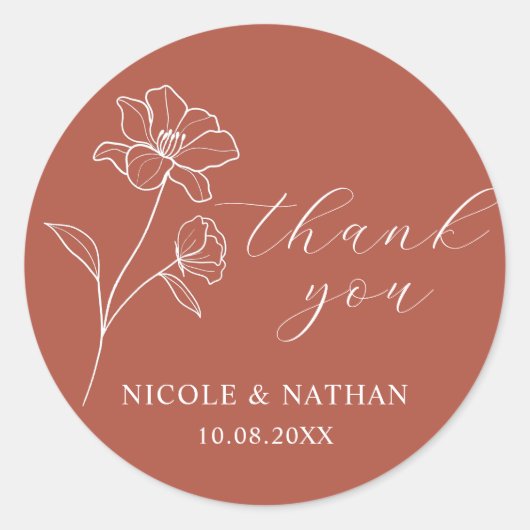 Boho terracotta rustieke bruiloft | Bloemen Dank u Ronde Sticker (Voorkant)