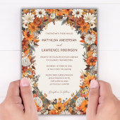 Boho Terracotta Sage Bloemen Foto Herfst Bruiloft Kaart