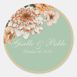 Boho Terracotta Sage Herfst Bloemenbruiloft Ronde Sticker