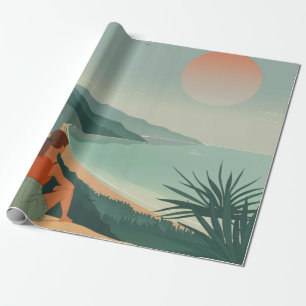 Boho Terracotta Sage Kust Bay Zonsondergang Landsc Cadeaupapier