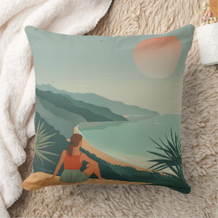 Boho Terracotta Sage Kust Bay Zonsondergang Landsc Kussen