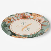 Boho Terracotta Sage Monogram Herfst Bruiloft Papieren Bordje (Gekanteld)