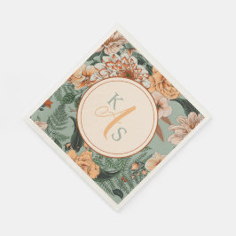 Boho Terracotta Sage Monogram Herfst Bruiloft Servet