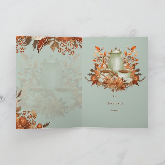 Boho Terracotta Sage Tea Party Bloemen BEDANKT Kaart (Binnen)