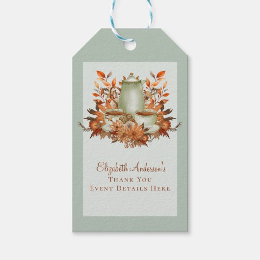 Boho Terracotta Sage Tea Party Bloemen Evenementen Cadeaulabel (Voorkant)