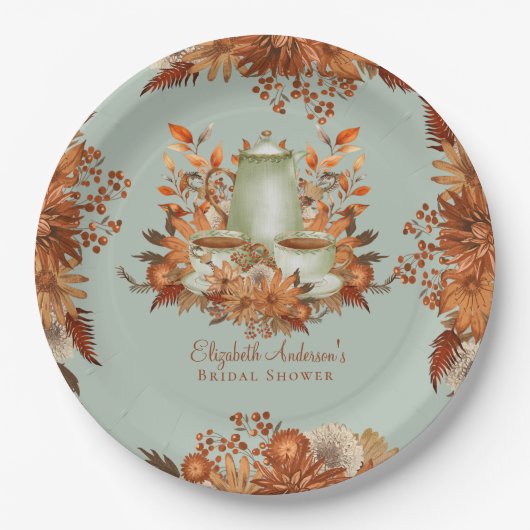 Boho Terracotta Sage Tea Party Eetservies Servies Papieren Bordje (Voorkant)