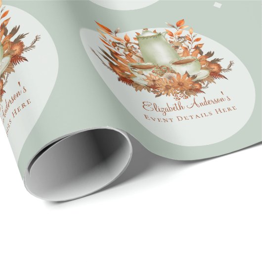 Boho Terracotta Sage Thee Party Bloemige Cadeaus Cadeaupapier (Rol Hoek)