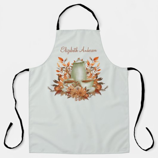 Boho Terracotta Sage Theepartij BloemThee Winkel C Schort (Voorkant)