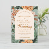 Boho Terracotta Salie Bloemboog Monogram Bruiloft Kaart (Staand voorkant)