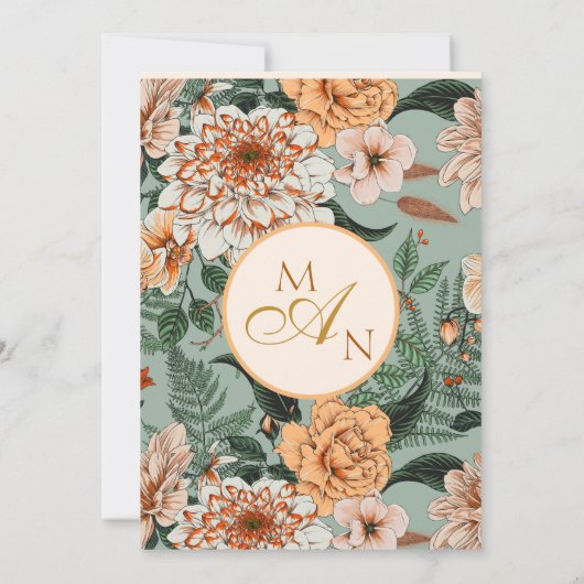 Boho Terracotta Salie Bloemboog Monogram Bruiloft Kaart (Achterkant)