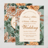 Boho Terracotta Salie Bloemboog Monogram Bruiloft Kaart (Voorkant / Achterkant)