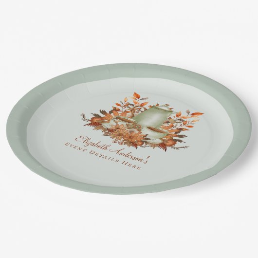 Boho Terracotta Salie Theepartij Bloemend Event Di Papieren Bordje (Gekanteld)