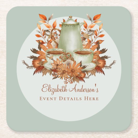 Boho Terracotta Salie Theesalon Bloemendiner Evene Kartonnen Onderzetters (Voorkant)