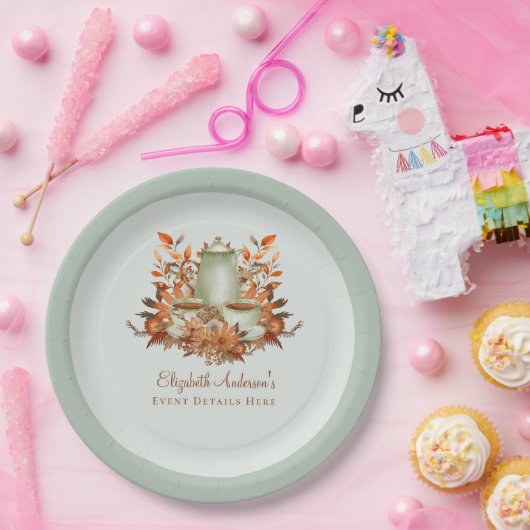 Boho Terracotta Salie Theesalon Bloemendiner Evene Papieren Bordje (Feest)