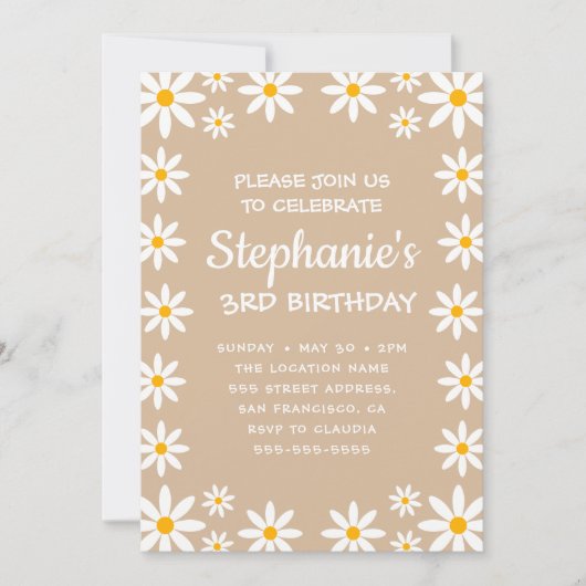 Boho Terracotta Sand Retro Daisies Birthday Party Kaart (Voorkant)