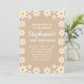 Boho Terracotta Sand Retro Daisies Birthday Party Kaart (Staand voorkant)