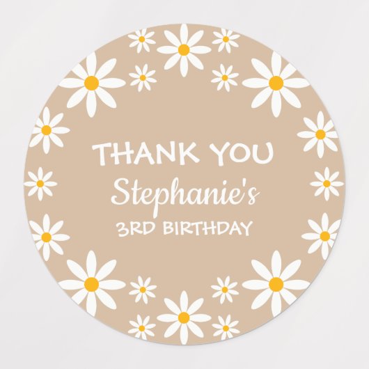 Boho Terracotta Sand Retro Daisies Birthday Party Labels (Design 2)