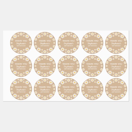 Boho Terracotta Sand Retro Daisies Birthday Party Labels (Vel)