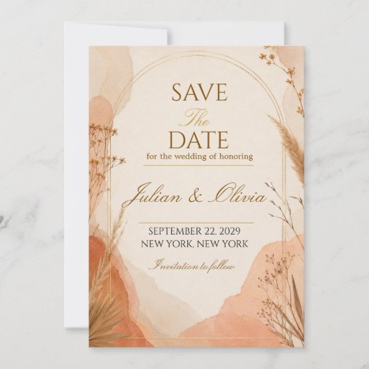 Boho Terracotta Save the Date Kaart (Voorkant)