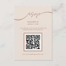 Boho Terracotta Script QR Code Bruiloft RSVP Kaart