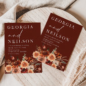 Boho Terracotta Sinaasappel & Bruin Herfst Bruilof Kaart