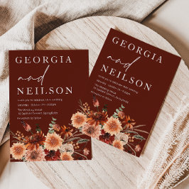 Boho Terracotta Sinaasappel & Bruin Herfst Bruilof Kaart