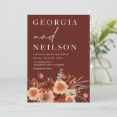 Boho Terracotta Sinaasappel & Bruin Herfst Bruilof Kaart (Staand voorkant)