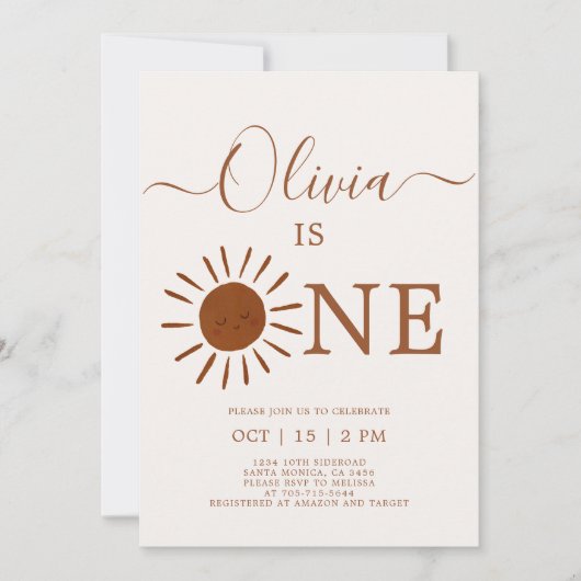 Boho Terracotta Sun 1st Birthday Invitation Kaart (Voorkant)