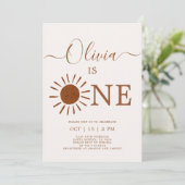 Boho Terracotta Sun 1st Birthday Invitation Kaart (Staand voorkant)