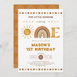 Boho Terracotta Sunshine Rainbow 1st Birthday Kaart