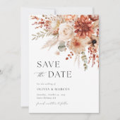 Boho Terracotta Taupe Bloemen Elegante bruiloft Save The Date (Voorkant)