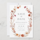 Boho Terracotta Taupe Wildflower Elegante bruiloft Save The Date (Voorkant)