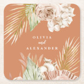 Boho Terracotta Tropische Floral en Palm bruiloft Kartonnen Onderzetters (Voorkant)